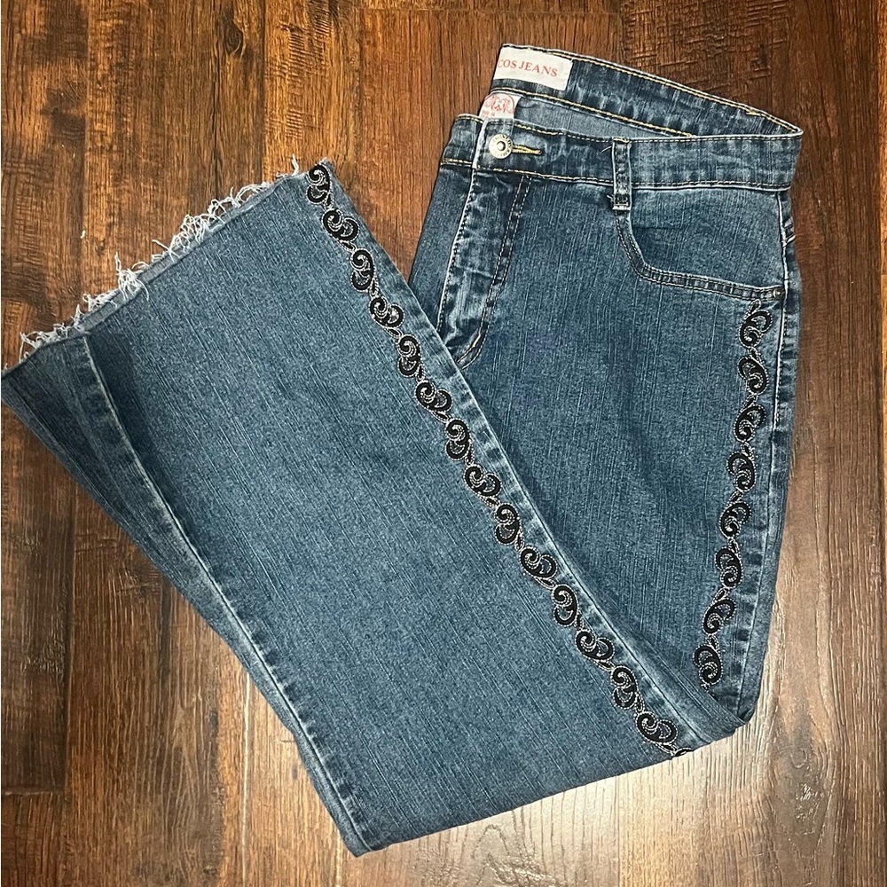 COS Blue Embroidered Wide Leg Jeans
